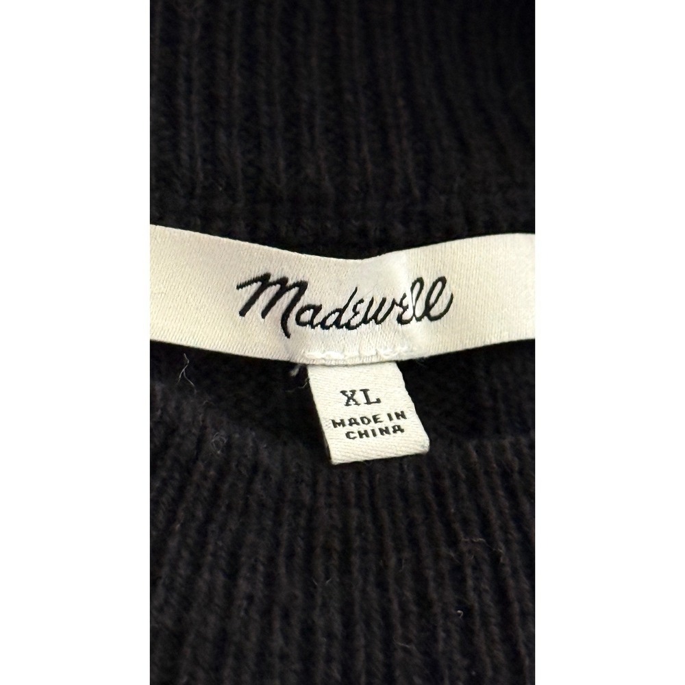 Madewell Women XL Black Ribbed Mock Neck Wool Blend Cropped Boxy Sweater - Picture 3 of 6